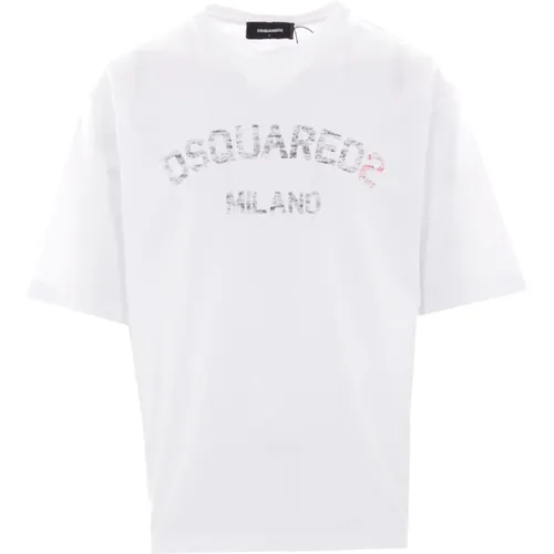 Weißes Jersey Baumwolle Logo Print T-shirt , Herren, Größe: XL - Dsquared2 - Modalova