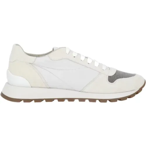 Weiße Wildleder Sneakers mit Diamond Cut-BR Details,Niedriger Top Sneaker - BRUNELLO CUCINELLI - Modalova