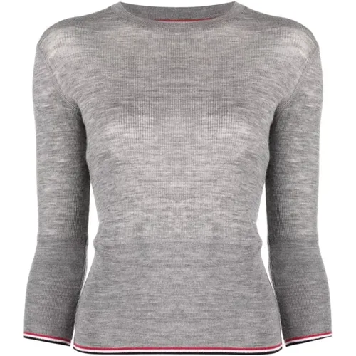 Light Grey Wool Stripe Trim Sweater , female, Sizes: S - Thom Browne - Modalova