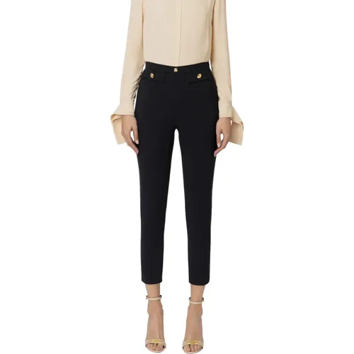 Schwarze Caprihose Stretch Crêpe , Damen, Größe: XS - Elisabetta Franchi - Modalova