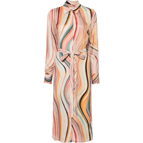 Bunt Gestreiftes Kleid mit Krepp-Textur - PS By Paul Smith - Modalova