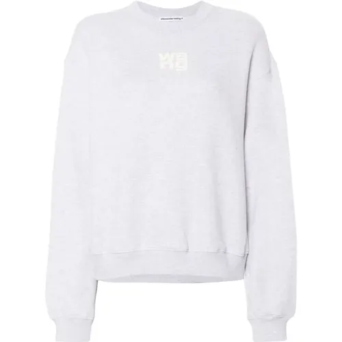 Grauer Pullover Gerippter Saum Logo , Damen, Größe: M - alexander wang - Modalova