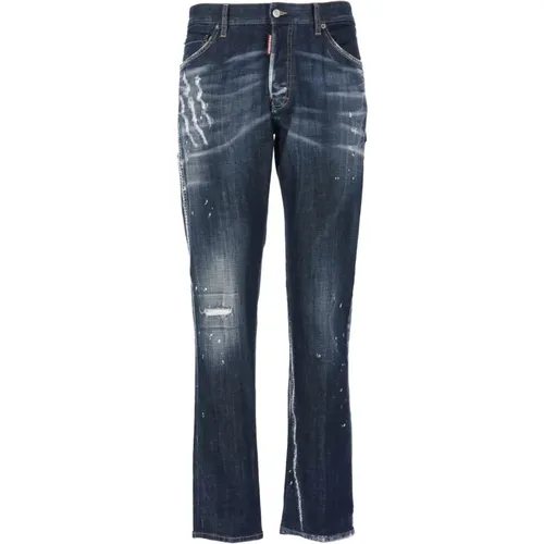 Blaue Zerrissene Baumwolljeans , Herren, Größe: L - Dsquared2 - Modalova