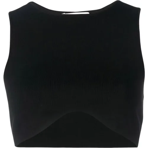 Schwarzes Geripptes Ärmelloses Crop Top - Must-Have für Modebewusste Frauen , Damen, Größe: L - PATRIZIA PEPE - Modalova