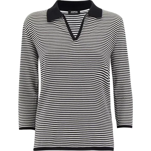 Striped Buttonless Polo Shirt , female, Sizes: M, S - Aspesi - Modalova