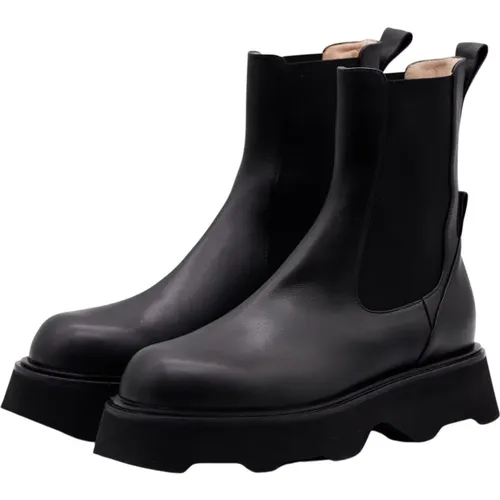 Glatte Schwarze Leder Plateau Stiefel , Damen, Größe: 38 EU - Pomme D'or - Modalova