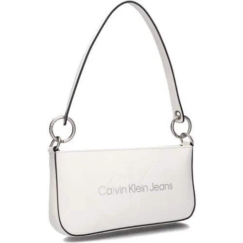 Skulptierte Schultertasche Weißes Lederlook , Damen, Größe: ONE Size - Calvin Klein - Modalova