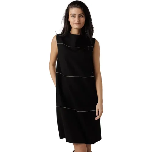 Midi-Kleid mit horizontalen Linien und Taschen , Damen, Größe: 3XS - PESERICO - Modalova