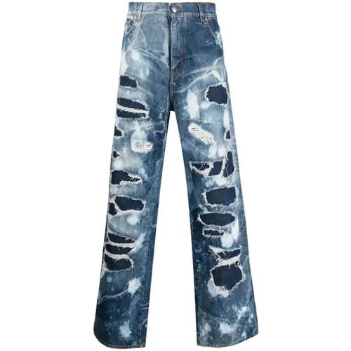 Weite Jeans aus 100% Baumwolle, Used-Effekt , Herren, Größe: W30 - John Richmond - Modalova