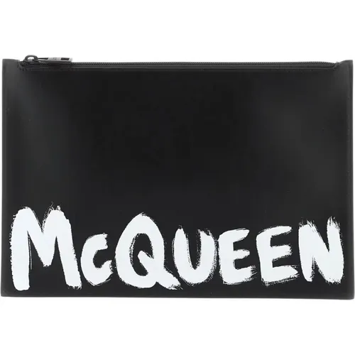 Graffiti Leather Flat Pouch , male, Sizes: ONE SIZE - alexander mcqueen - Modalova