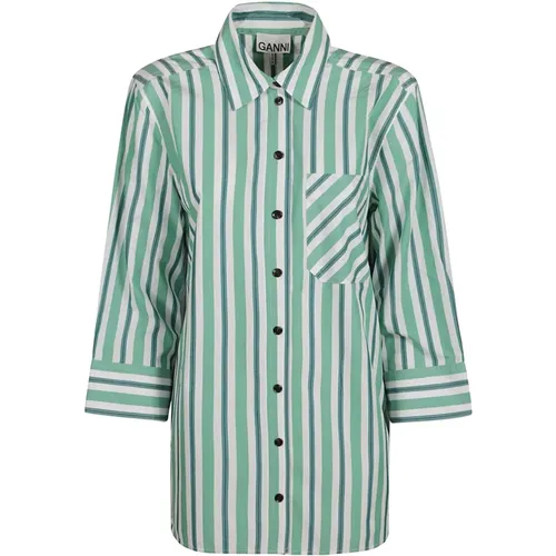Striped Cotton Shirt , female, Sizes: M, XS, S - Ganni - Modalova