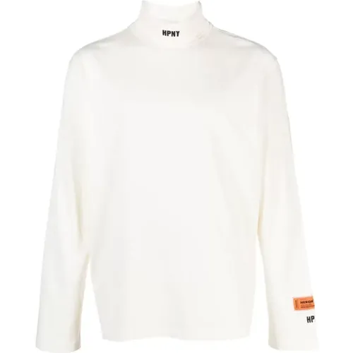 Weißes Logo Rollneck T-Shirt,Ivory Baumwollpullover mit hohem Kragen - Heron Preston - Modalova