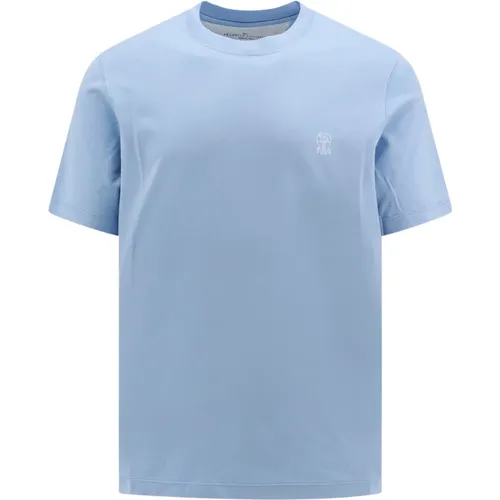 Blaues T-Shirt mit Rundhalsausschnitt - BRUNELLO CUCINELLI - Modalova