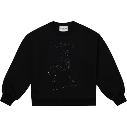 Kids - crewneck sweatshirt with studs and logo - Iceberg - Modalova