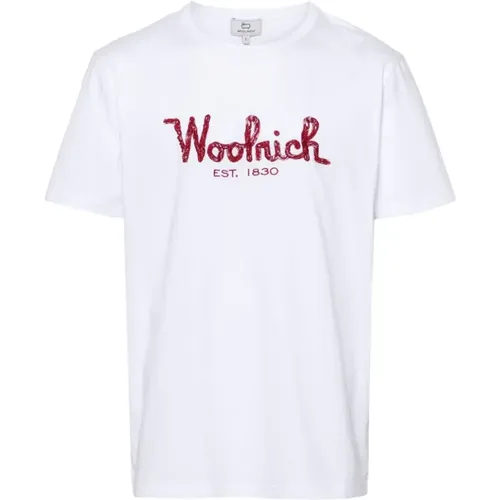 Embroidered Logo Short Sleeve T-Shirts and Polos , male, Sizes: S, M - Woolrich - Modalova