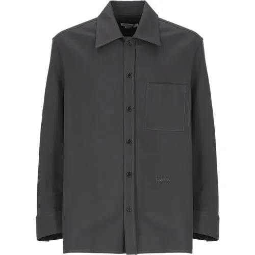 Grey Cotton Shirt with Collar and Front Pocket , male, Sizes: XL - Lanvin - Modalova