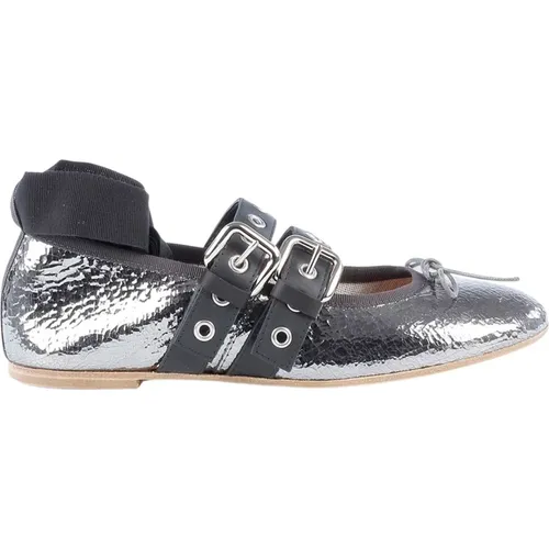 Metallic Leather Ballerina with Bow Detail , female, Sizes: 3 1/2 UK - Paris Texas - Modalova