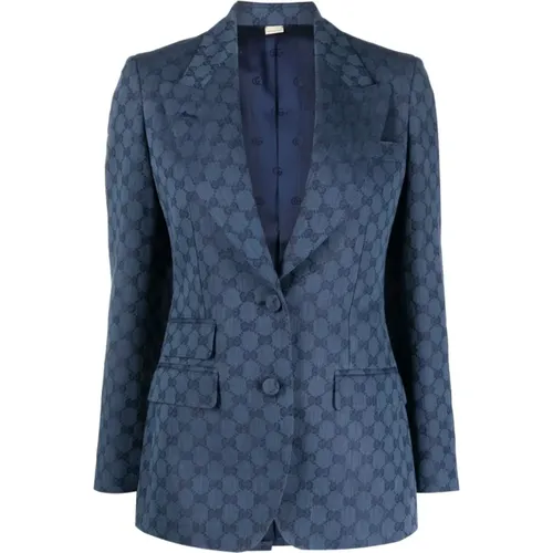 GG Pattern Linen and Cotton Jacket , female, Sizes: 2XS - Gucci - Modalova