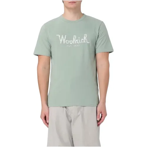 Embroidered Logo T-Shirts and Polos , male, Sizes: L, M - Woolrich - Modalova