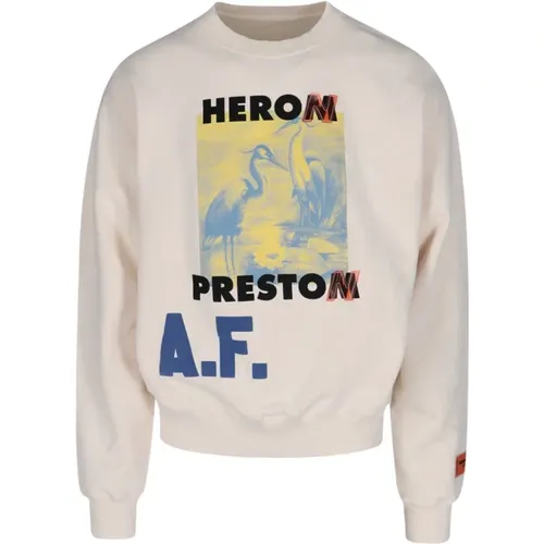 Beige Cotton Graphic Print Sweatshirt , male, Sizes: M - Heron Preston - Modalova