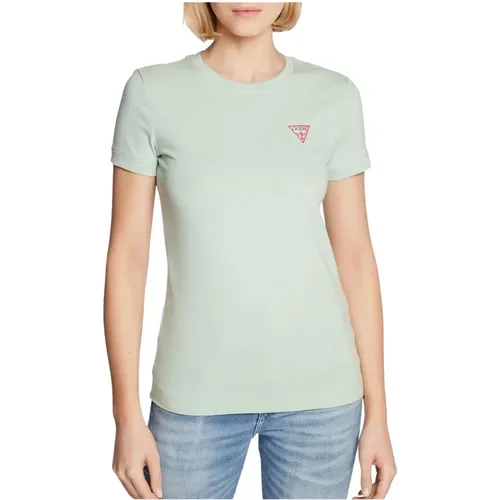 Einfaches Baumwoll-T-Shirt - Grün, Figurbetont , Damen, Größe: XS - Guess - Modalova
