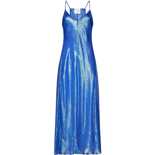 Blaues Metallic Jacquard Slip Kleid , Damen, Größe: M - Forte Forte - Modalova