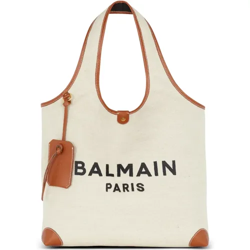 Canvas and leather B-army Grocery Bag , female, Sizes: ONE SIZE - Balmain - Modalova