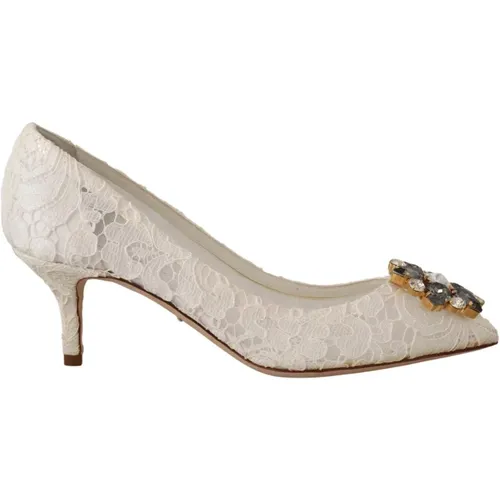 Taormina Lace Crystal Heels Pumps , female, Sizes: 2 1/2 UK - Dolce & Gabbana - Modalova