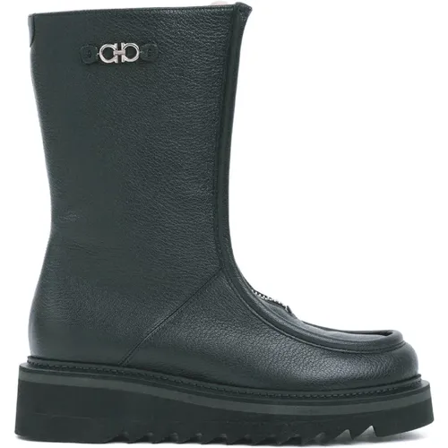 Leather Ankle Boots with Fur Lining , female, Sizes: 7 UK, 5 1/2 UK, 3 1/2 UK, 6 UK - Salvatore Ferragamo - Modalova