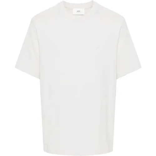 Weißes T-Shirt aus Bio-Baumwolle mit geprägtem Logo , Herren, Größe: S - Ami Paris - Modalova
