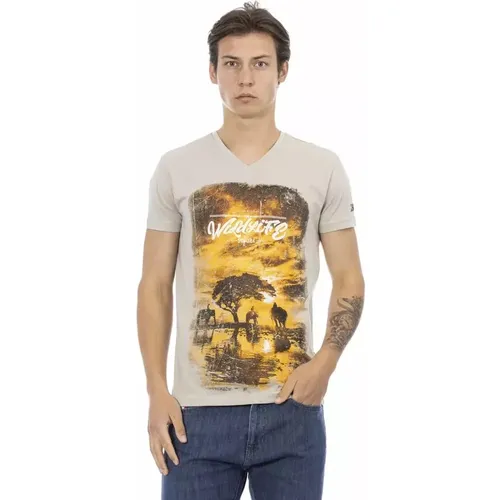 Elegantes V-Ausschnitt T-Shirt mit Frontprint - Trussardi - Modalova