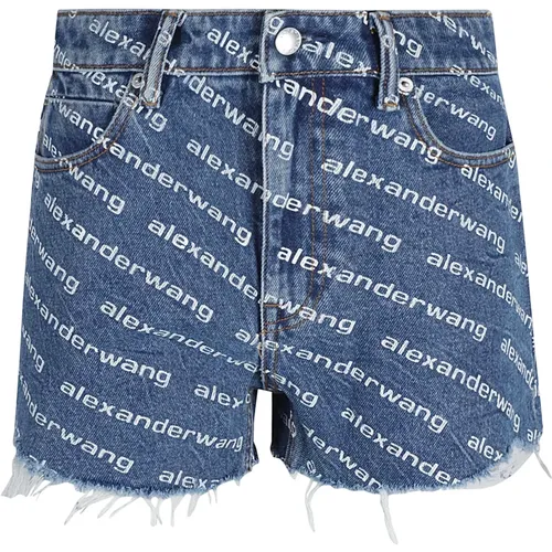 Dunkelblau/Weiß Logo Print High Waist Shorts - alexander wang - Modalova