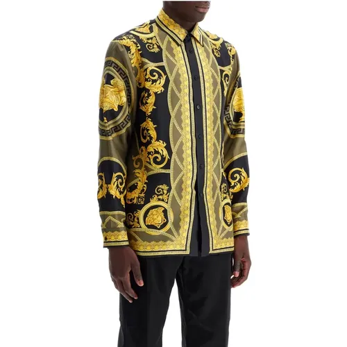 Barocco Silk Shirt with Iconic Pattern , male, Sizes: L - Versace - Modalova