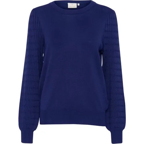 Blauer Strickpullover mit Puffärmeln , Damen, Größe: XS - Kaffe - Modalova