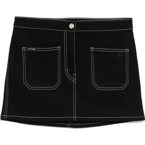 Denim Skirt Contrast Stitching Logo , female, Sizes: W26 - Courrèges - Modalova