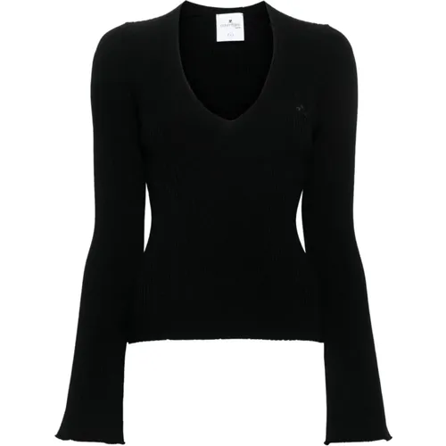 V Neck Rib Knit Sweater , female, Sizes: S, M, XS - Courrèges - Modalova