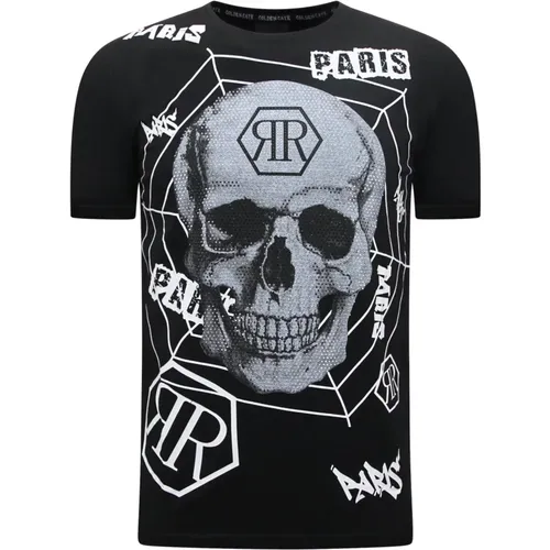 Skull - T-Shirt mit Rhinestone - 7968 , Herren, Größe: XL - Enos - Modalova