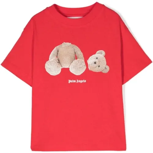 T-Shirts und Polos mit Bärenmotiv,Bärenmotiv Logo-Druck Rundhalsausschnitt - Palm Angels - Modalova