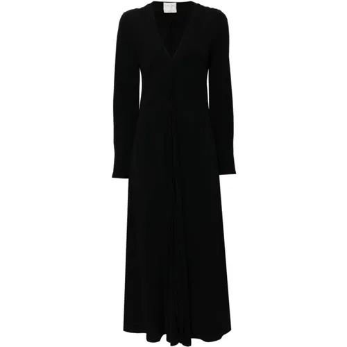 V-Neck Crepe Dress , female, Sizes: XS, L, S - Forte Forte - Modalova