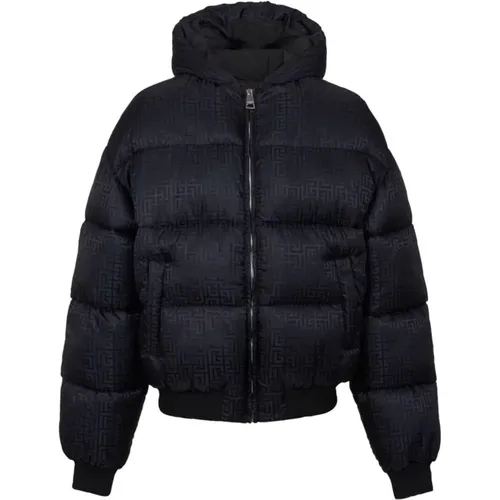 Monogram Jacquard Nylon Puffer Jacket , male, Sizes: L, M - Balmain - Modalova