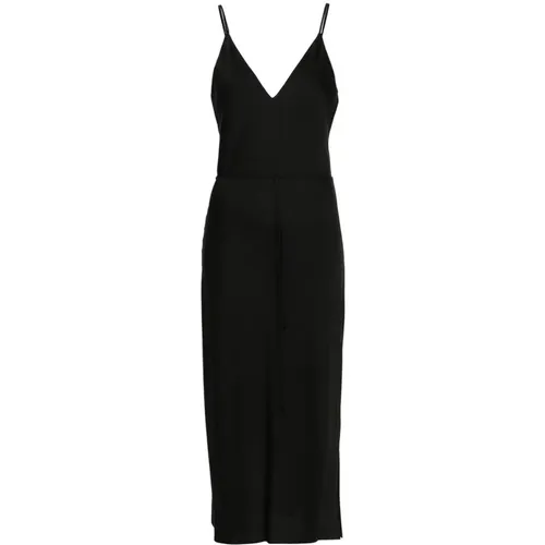 Schwarzes V-Ausschnitt Kleid mit Verstellbaren Trägern , Damen, Größe: M - Calvin Klein - Modalova