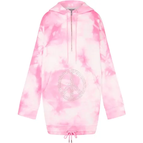 Tie-Dye Cotton Hoodie with Zipper , female, Sizes: S, M - Moschino - Modalova