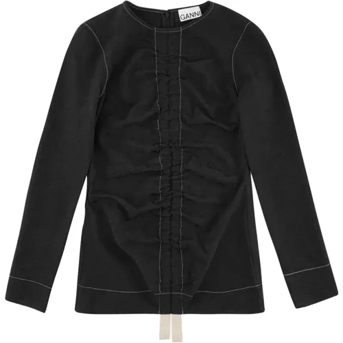 Ruched Jacquard Bluse , Damen, Größe: S - Ganni - Modalova