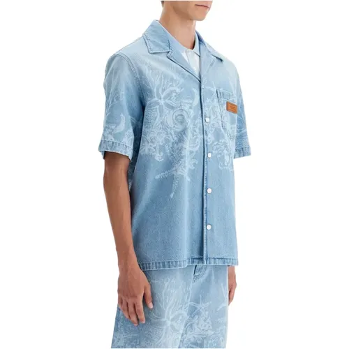 Barocco Sea Denim Shirt with Lasered Pattern , male, Sizes: XL - Versace - Modalova