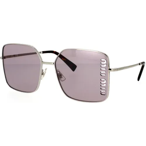 Quadratische Metallsonnenbrille , Damen, Größe: 60 MM - Miu Miu - Modalova