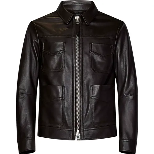 Leather Coat with Signature Zip Closure , male, Sizes: L, M - Tom Ford - Modalova