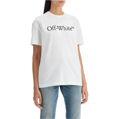 Off , Logo Print Crew Neck Baumwoll T-Shirt , Damen, Größe: S - Off White - Modalova