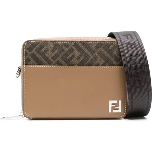 Leather Shoulder Bag with FF Appliqué , male, Sizes: ONE SIZE - Fendi - Modalova