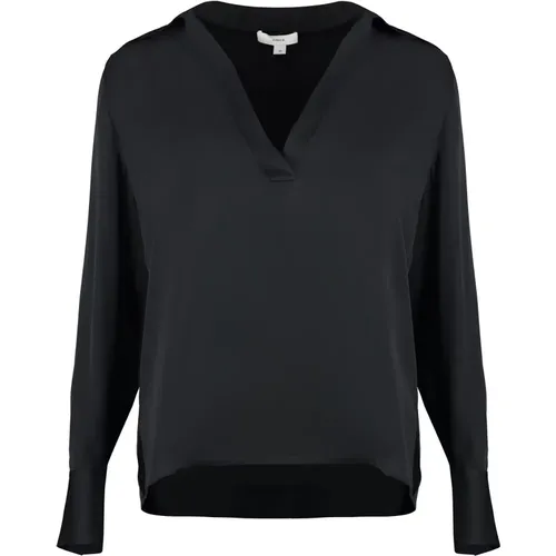 Seiden V-Ausschnitt Bluse mit Seitenschlitzen,Off Polo Pullover Sweater,V-Ausschnitt Seidenbluse,Tops - Vince - Modalova