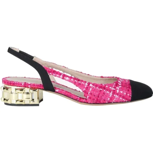 Fuchsia Slingback Sandals Tweed Gold , female, Sizes: 5 UK, 5 1/2 UK, 4 1/2 UK, 4 UK - Roberto Festa - Modalova